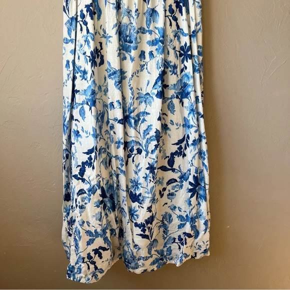 H&M linen blend midi dress sundress floral square neck spaghetti strap classic - Picture 9 of 15